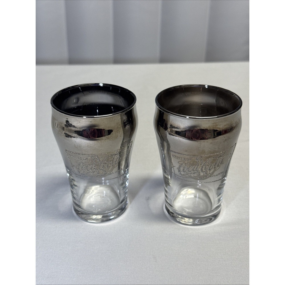 Vintage. 1996 Coca Cola Silver Trimmed And Glitter Glasses